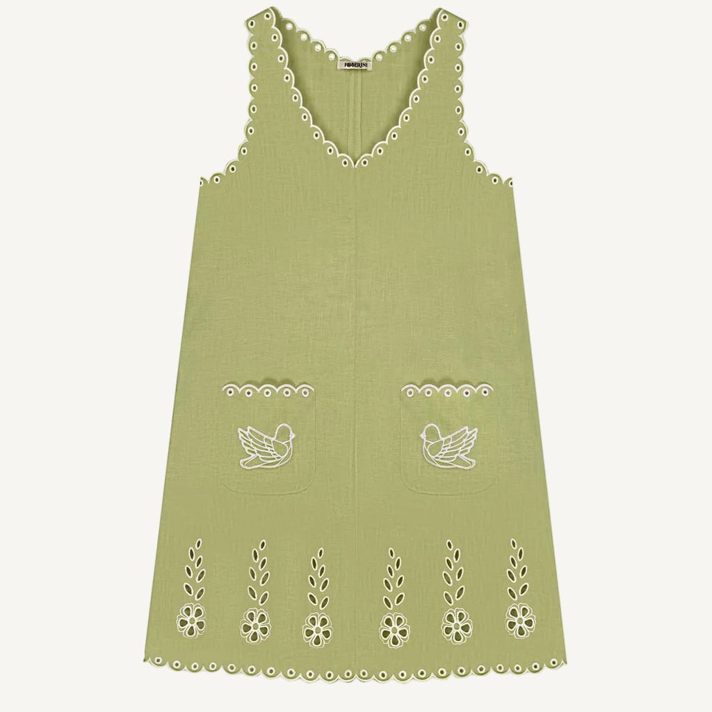 Foberini, Embroidered dress, green, linen, hand-embroidered
