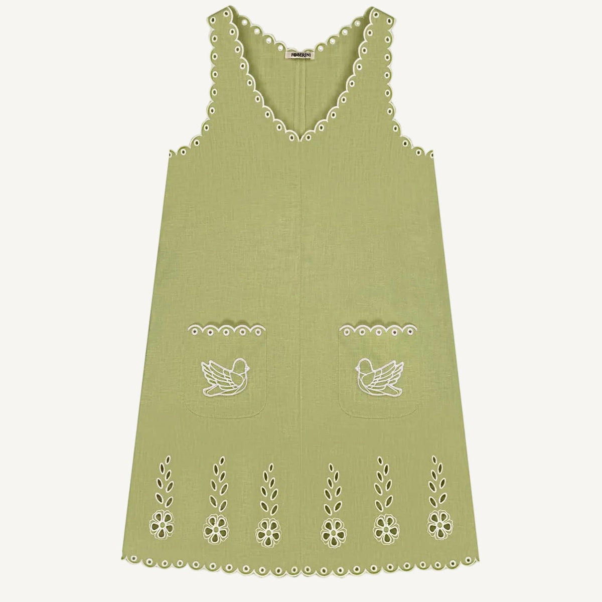 Foberini, Embroidered dress, green, linen, hand-embroidered
