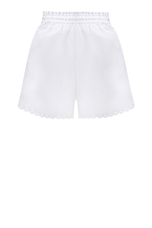 Foberini, Linen shorts, blue, linen, floral motif, handmade – styled look