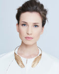 Katerini Mou swan feather necklace in brass with feather accents