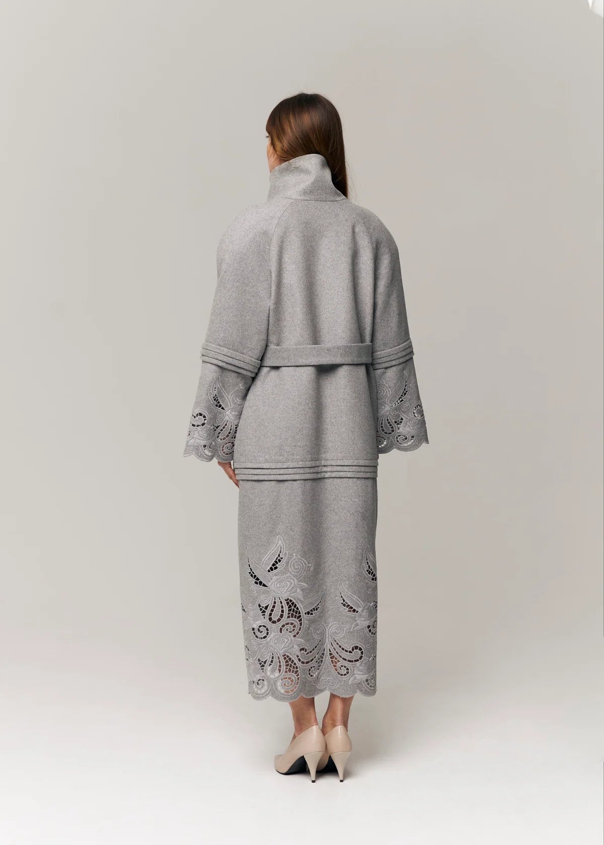 Wool & Cashmere Eyelet Coat "Rose Eclipse Grey"
