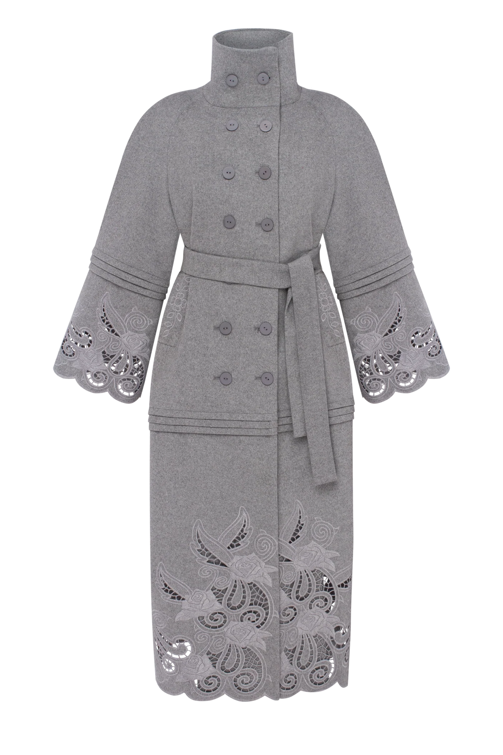 Wool & Cashmere Eyelet Coat "Rose Eclipse Grey"