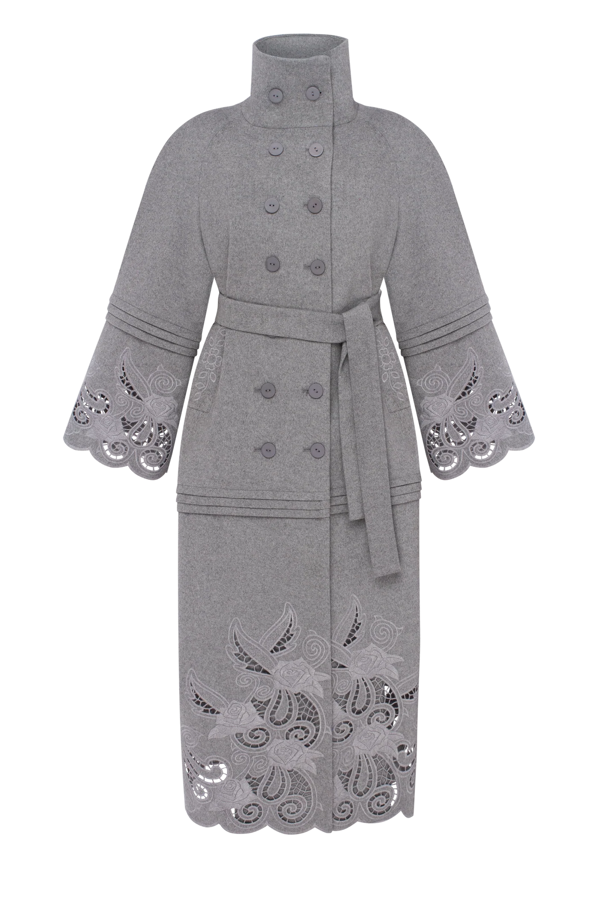 Wool & Cashmere Eyelet Coat "Rose Eclipse Grey"