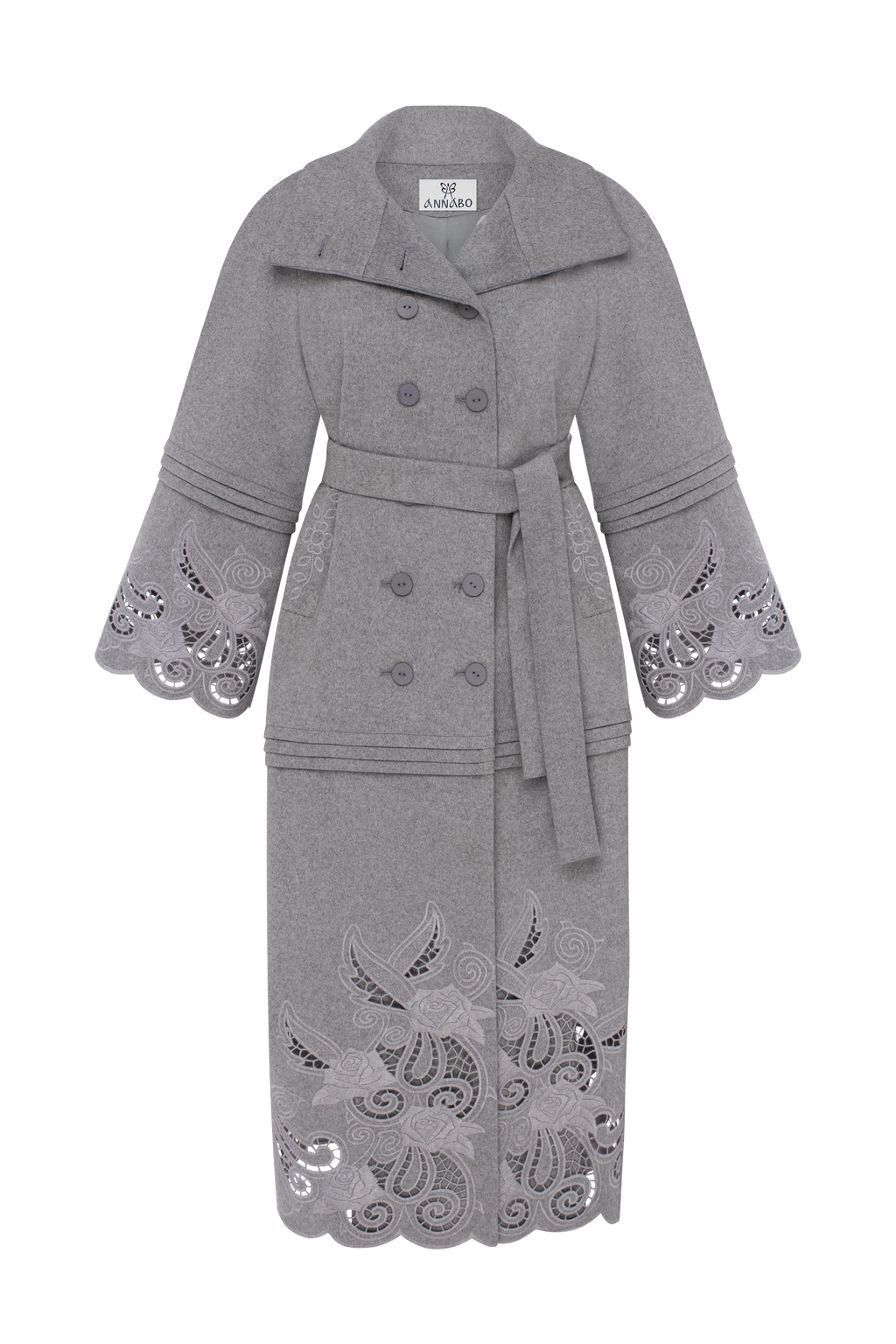 Wool & Cashmere Eyelet Coat "Rose Eclipse Grey"