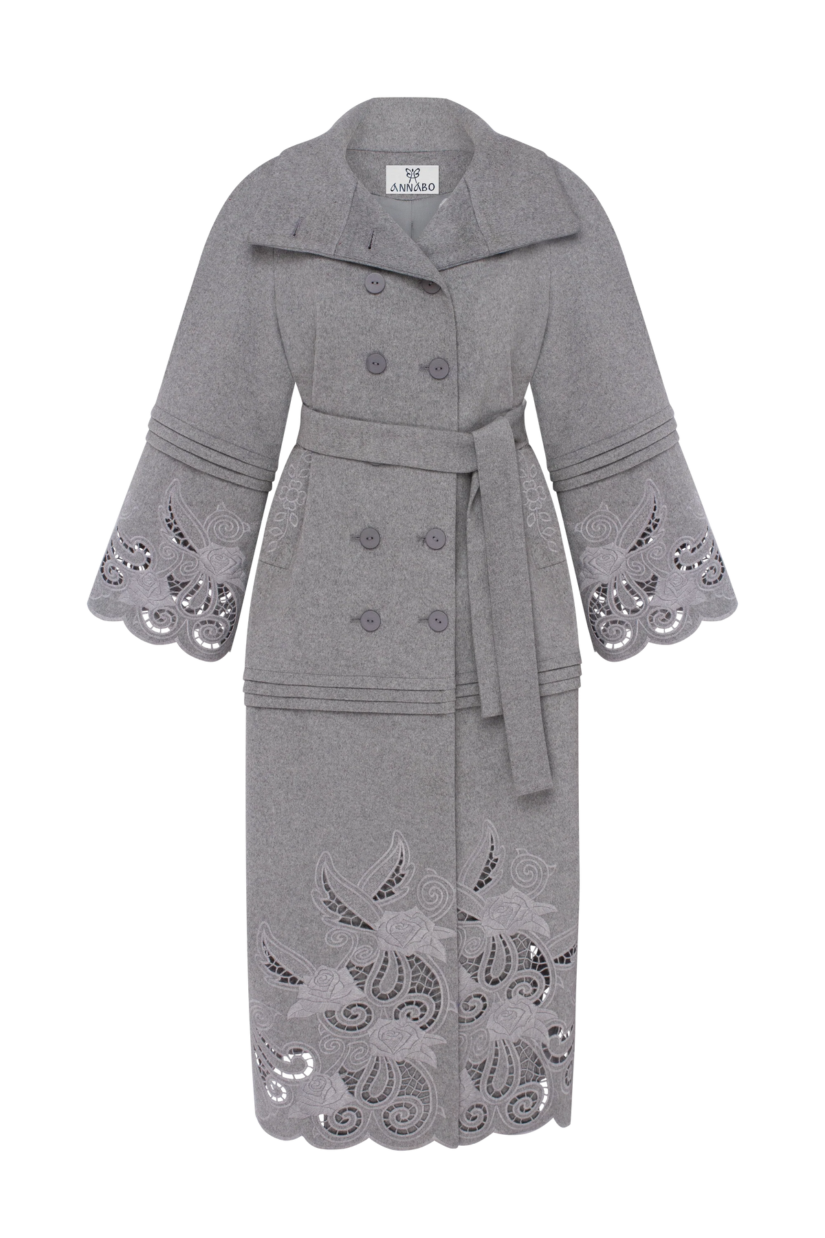 Wool & Cashmere Eyelet Coat "Rose Eclipse Grey"