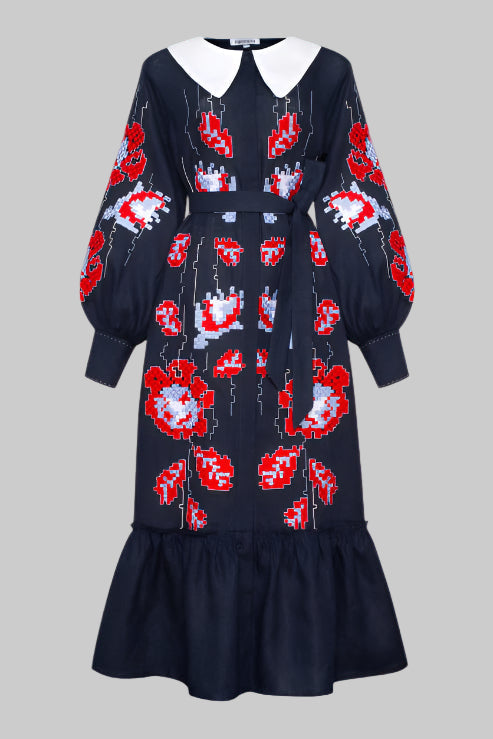 Rochie midi brodata motive traditionale Adele Foberini