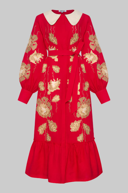 Rochie midi brodata motive traditionale Adele Foberini