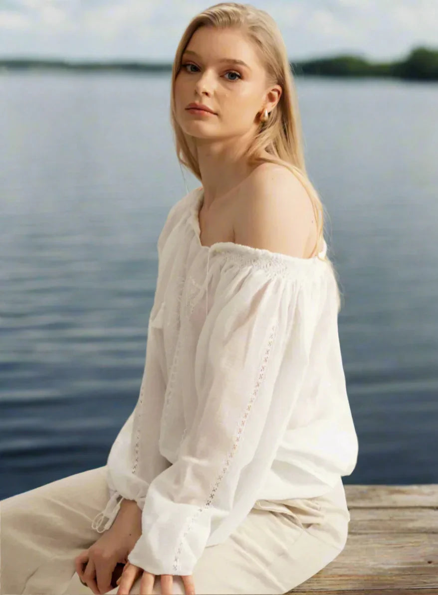 Bluza romaneasca Alba lucrata manual