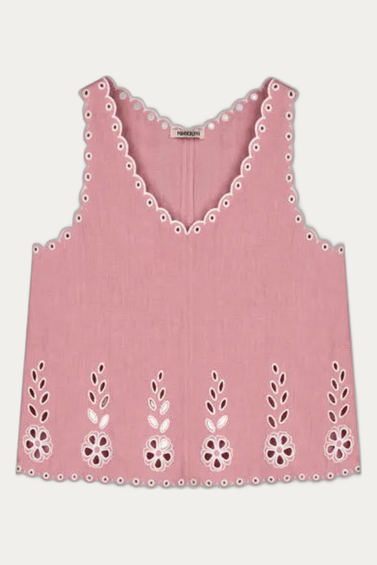 Ancient traditional Slavic Cutout Embroidered Linen V-neck Pink Tank Top Ruzha by Foberini