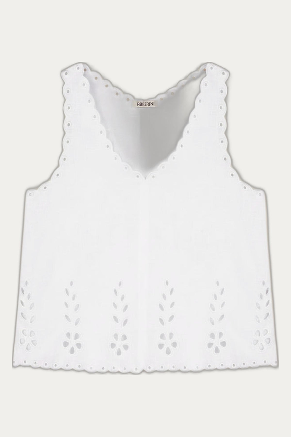 Ancient traditional Slavic Cutout Embroidered Linen V-neck White Tank Top Ruzha by Foberini