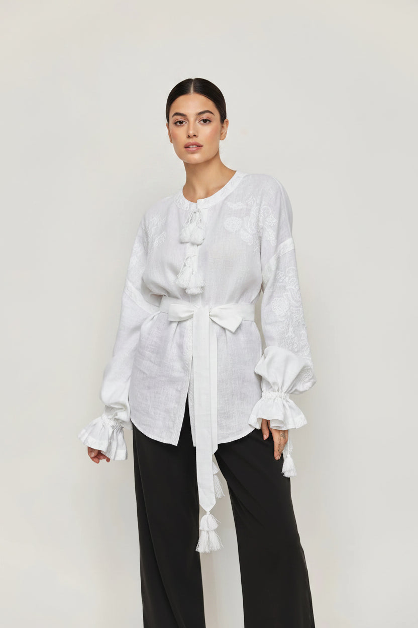 Women's Embroidered Artisanal Linen Blouse