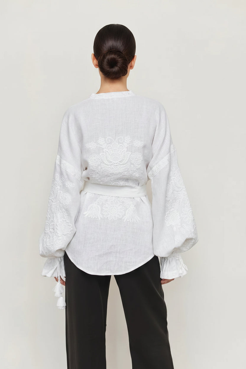 blouse roumaine shop woment artisanal bohemian embroidered blouse white on white