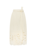 Hand-embroidered folk linen skirt with Richelieu cutwork