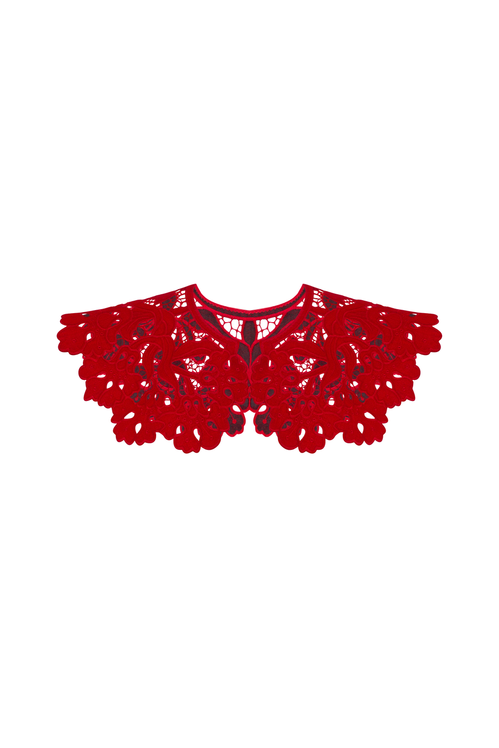 ANNABO Hand-embroidered Richelieu cutwork detachable collar in red BLOUSE ROUMAINE SHOP