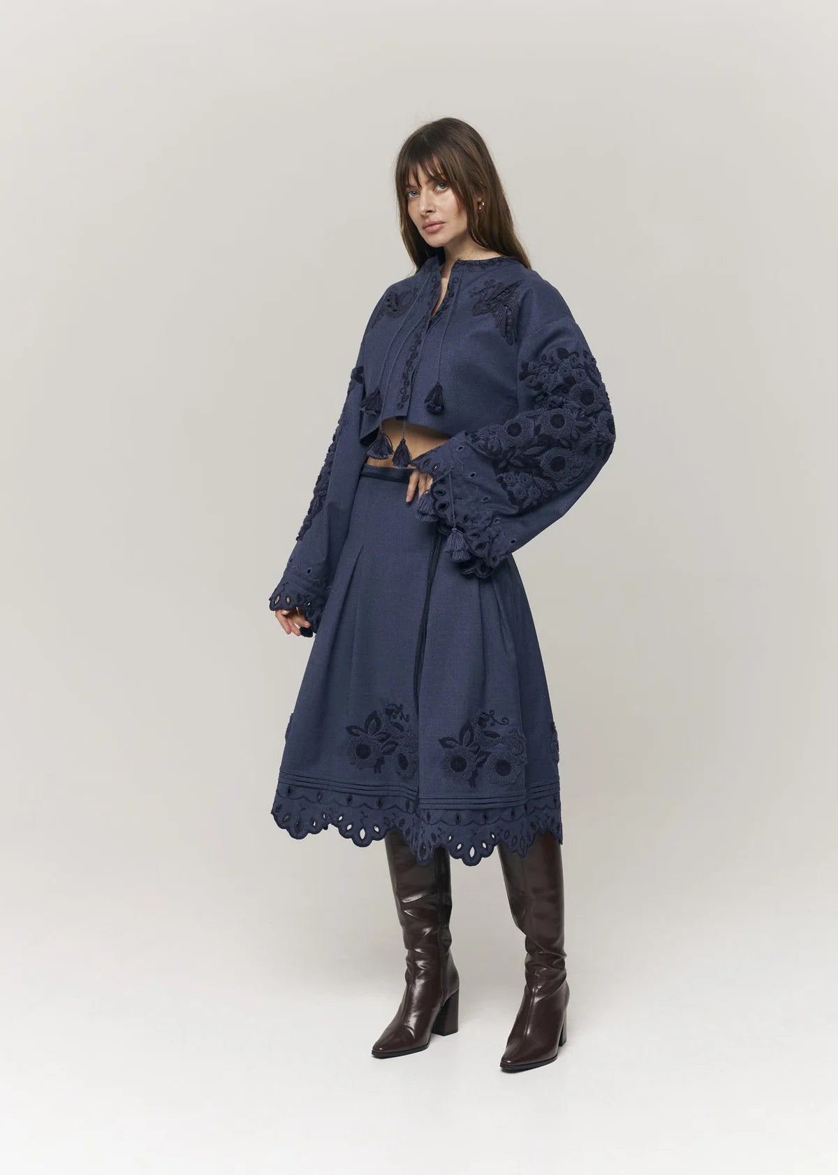 Eylet Embroidered Wool Skirt Midnight Mirage