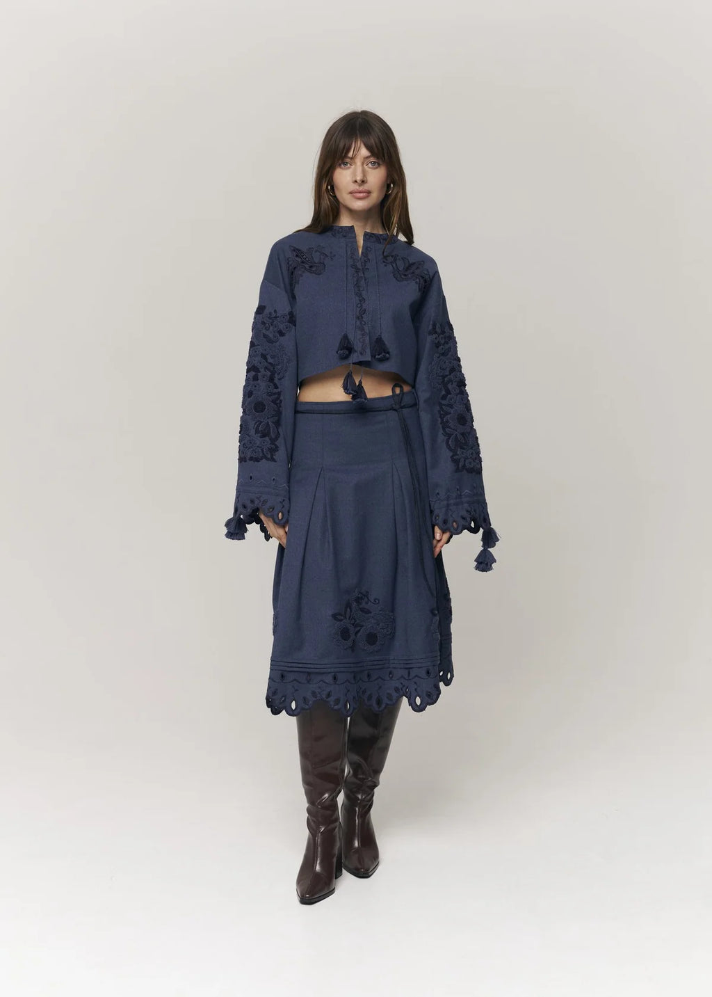 Eylet Embroidered Wool Skirt Midnight Mirage