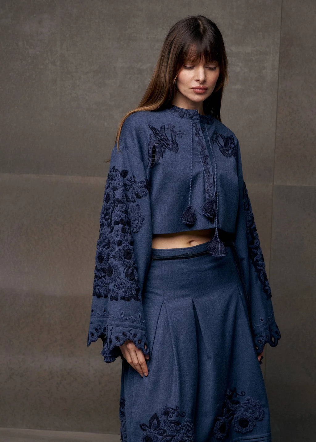 Eylet Embroidered Wool Skirt Midnight Mirage