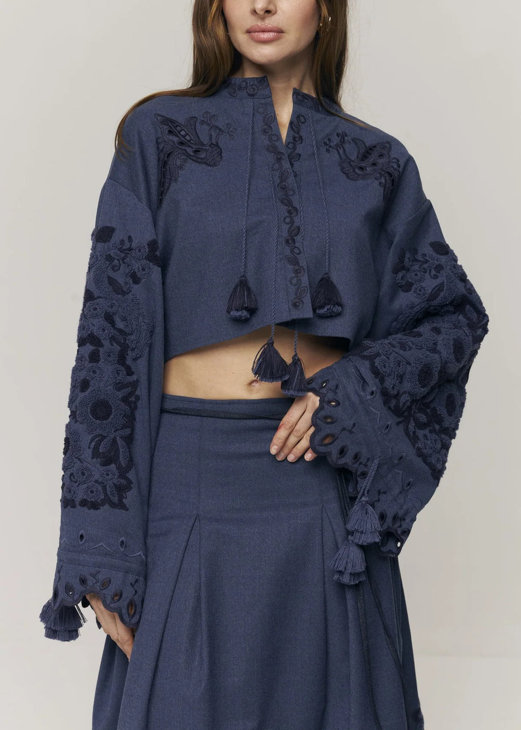 Eylet Embroidered Wool Skirt Midnight Mirage