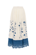 Hand-embroidered folk linen skirt with Richelieu cutwork