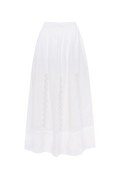 Hand-embroidered folk linen skirt with Richelieu cutwork