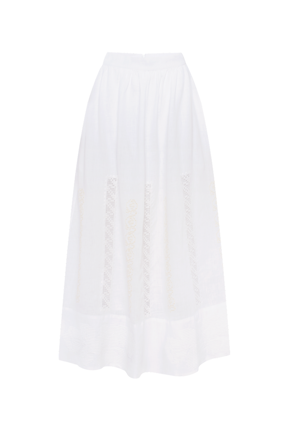 Hand-embroidered folk linen skirt with Richelieu cutwork