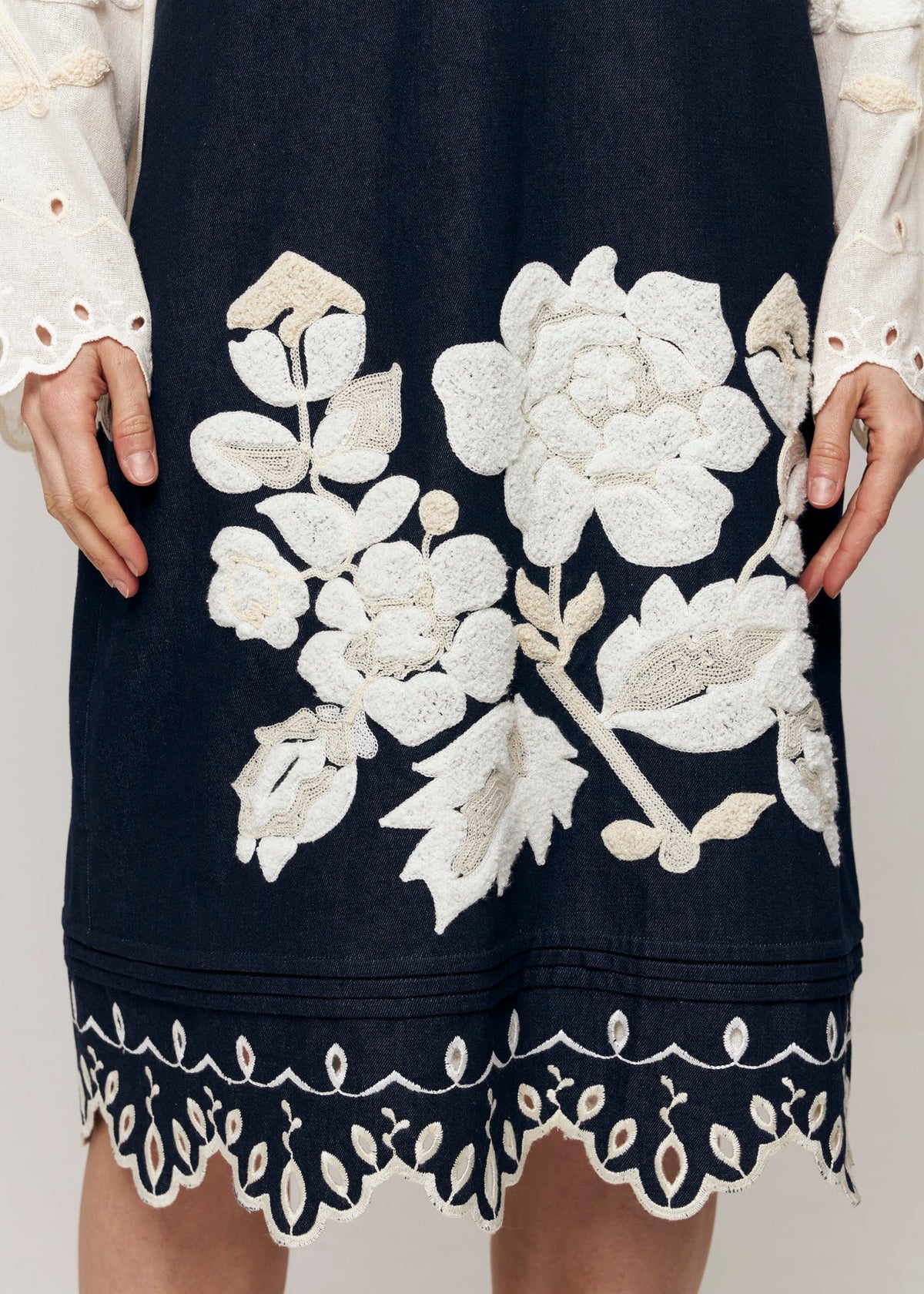 Embroidered Denim Midi Slipdress 'Amber Rose'