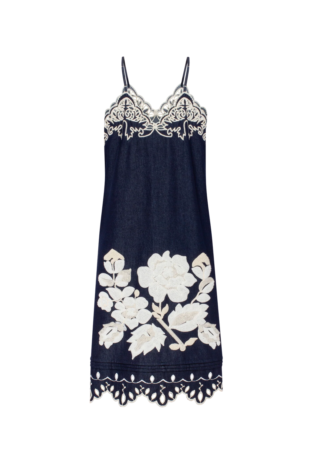 Embroidered Denim Midi Slipdress 'Amber Rose'