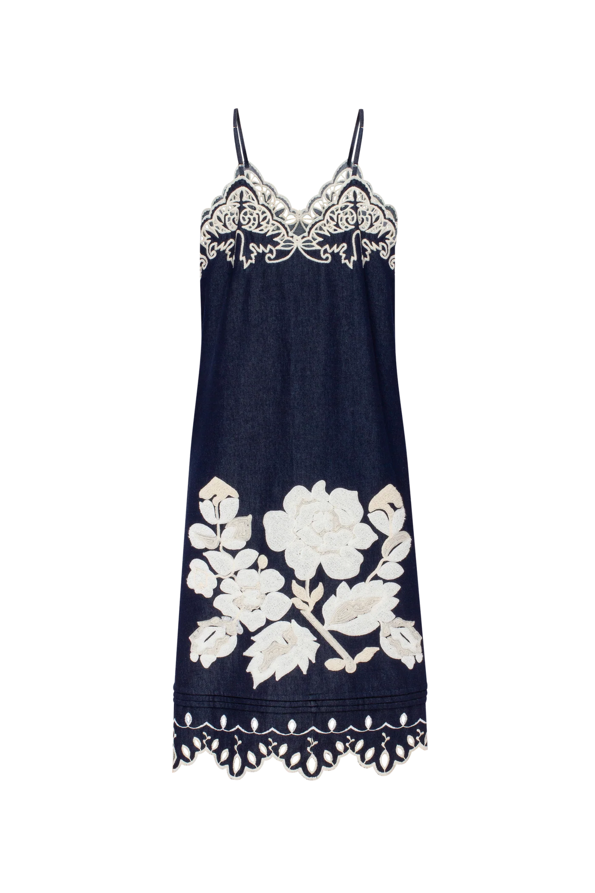 Embroidered Denim Midi Slipdress 'Amber Rose'