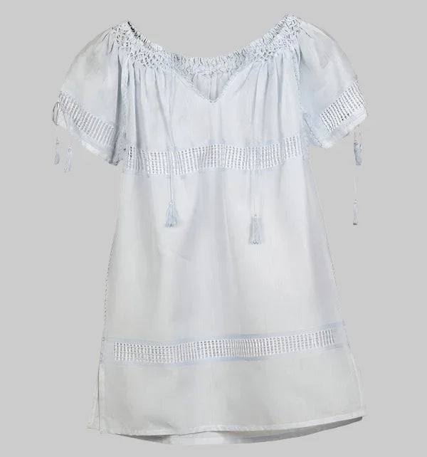 Rochie țesută artizanală în albastru pentru fetiță