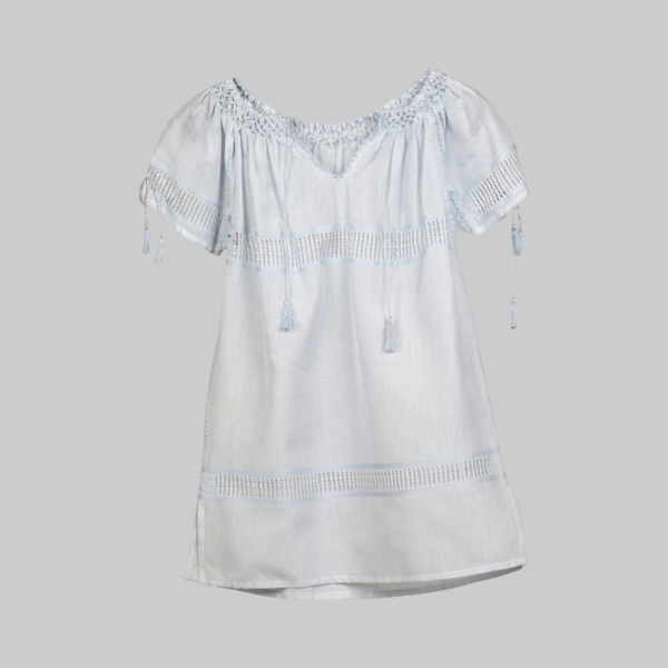 Rochita Traditionala cu Broderie Bleu Lavanda Fetita