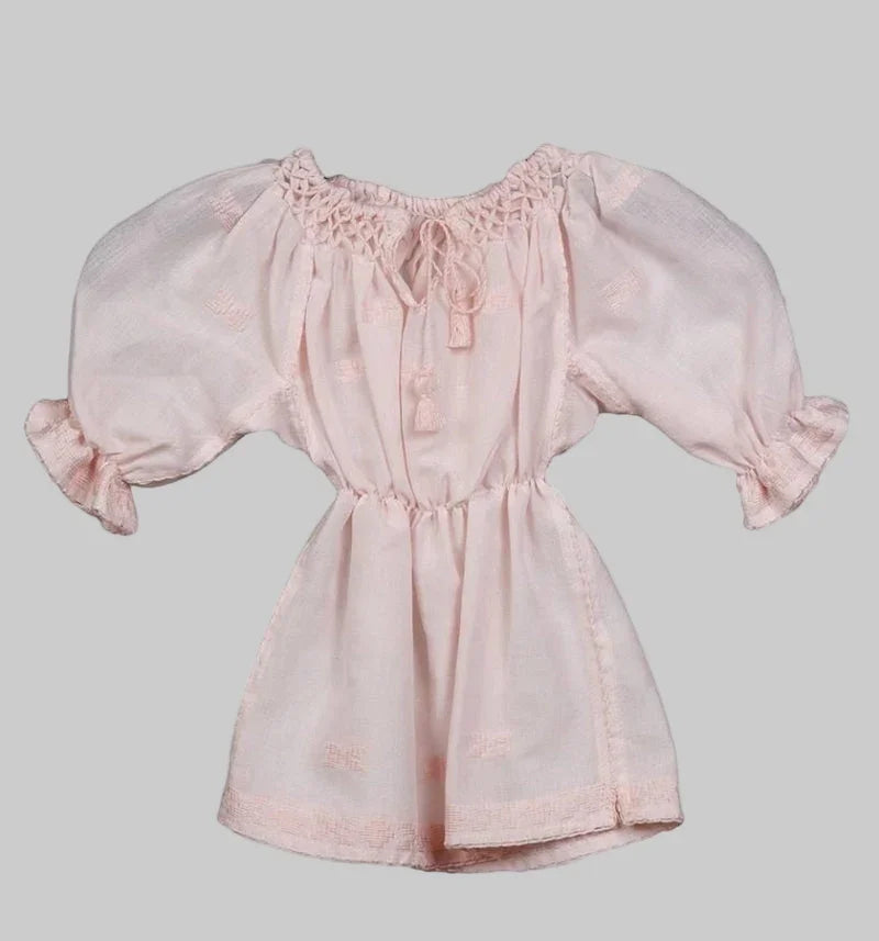 Embroidered dress, pink, linen, hand-embroidered