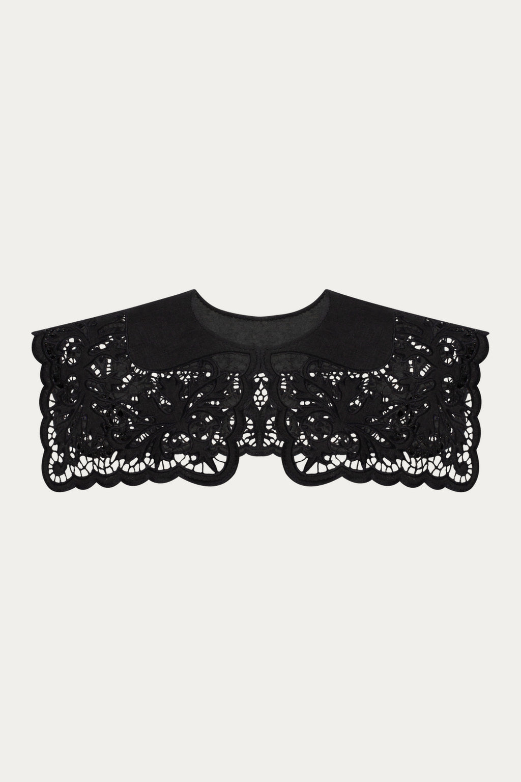 Barvy Richelieu Embroidered Cutwork Collar — Black Linen by ANNABO