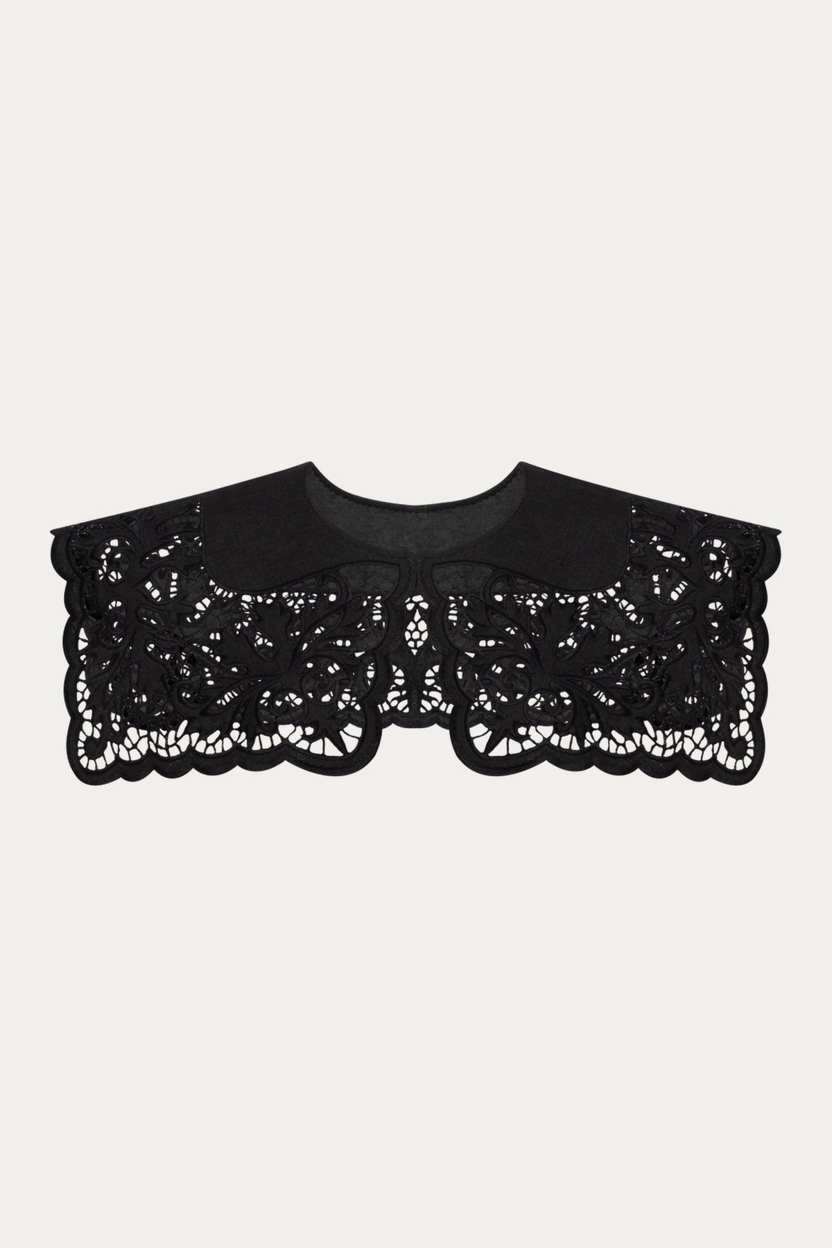 Barvy Richelieu Embroidered Cutwork Collar — Black Linen by ANNABO