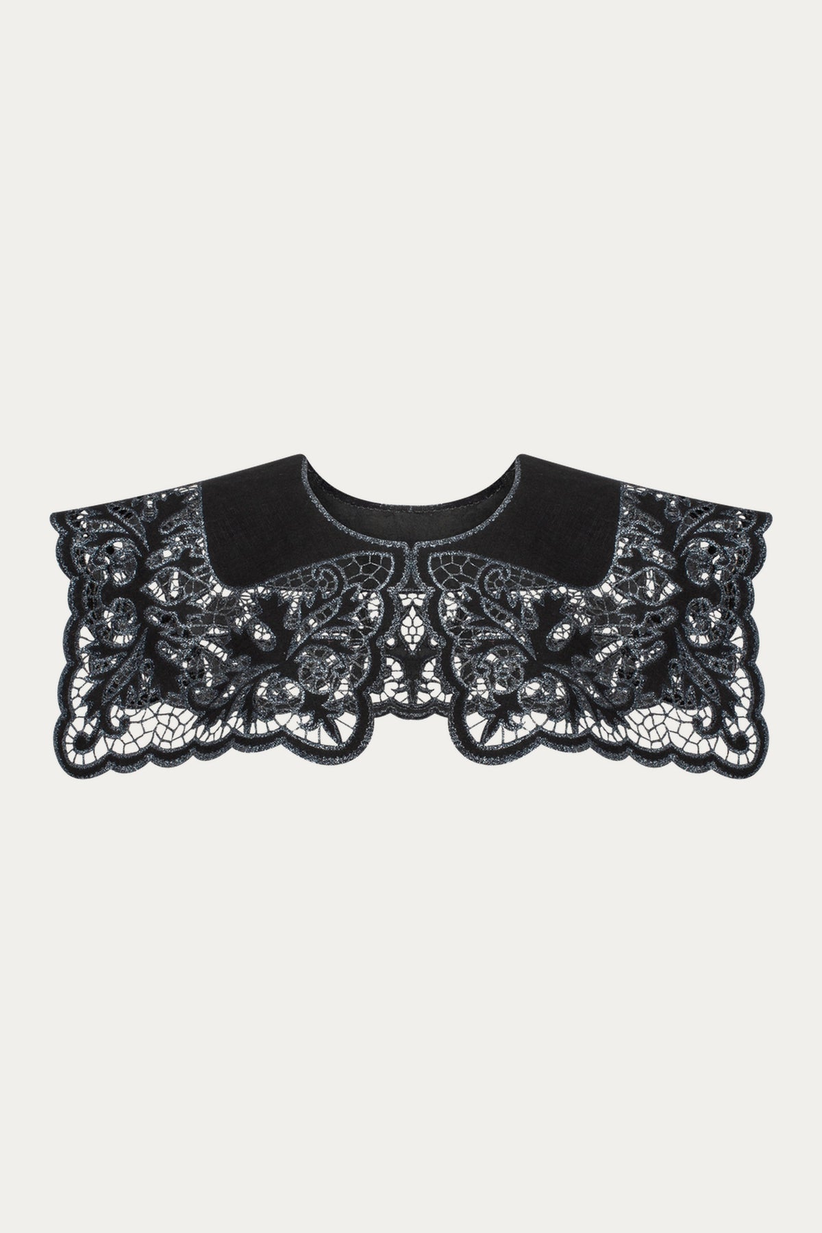 Barvy Richelieu Embroidered Cutwork Collar — Black & Silver by ANNABO