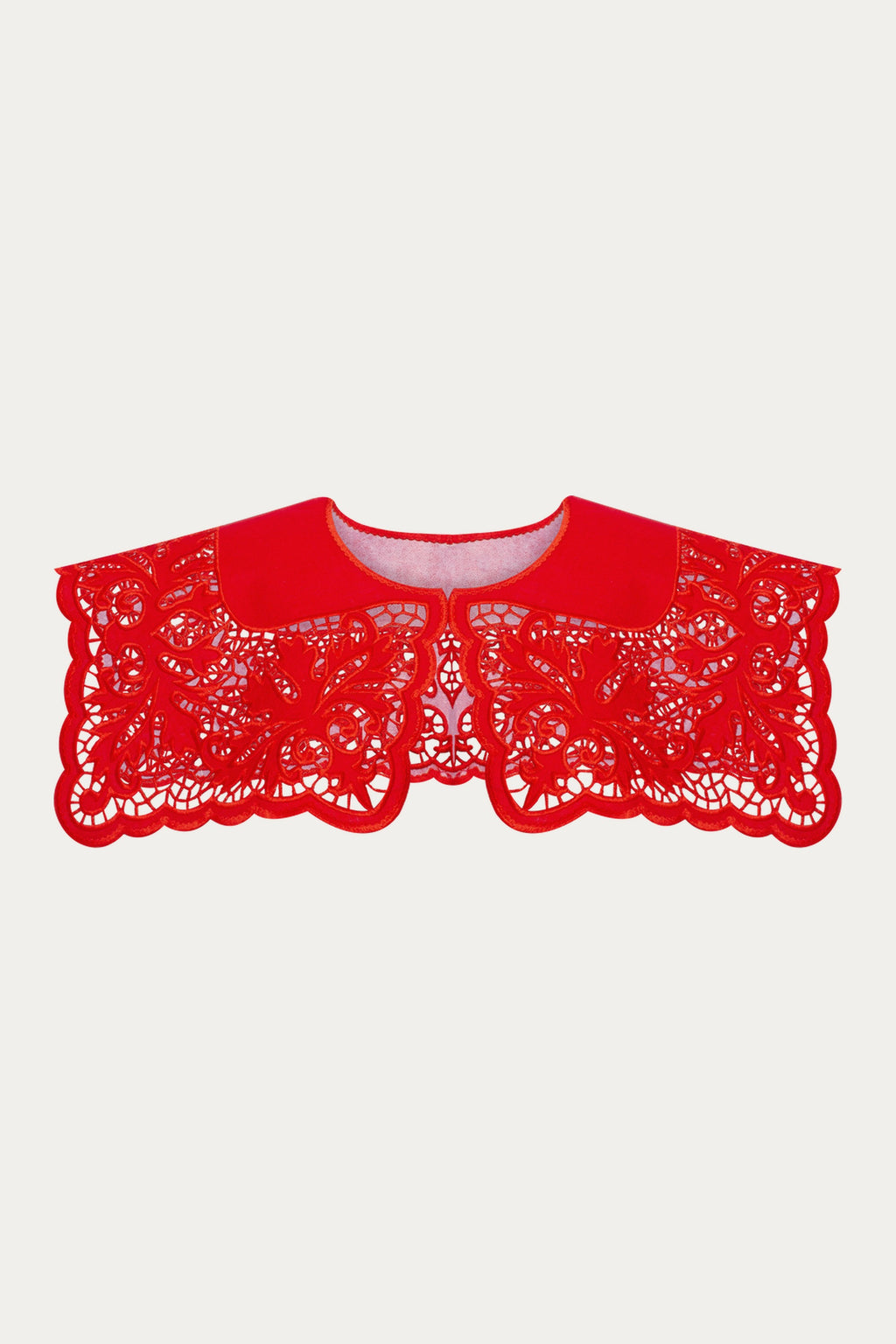 Barvy Richelieu Embroidered Cutwork Collar — Red Linen by ANNABO