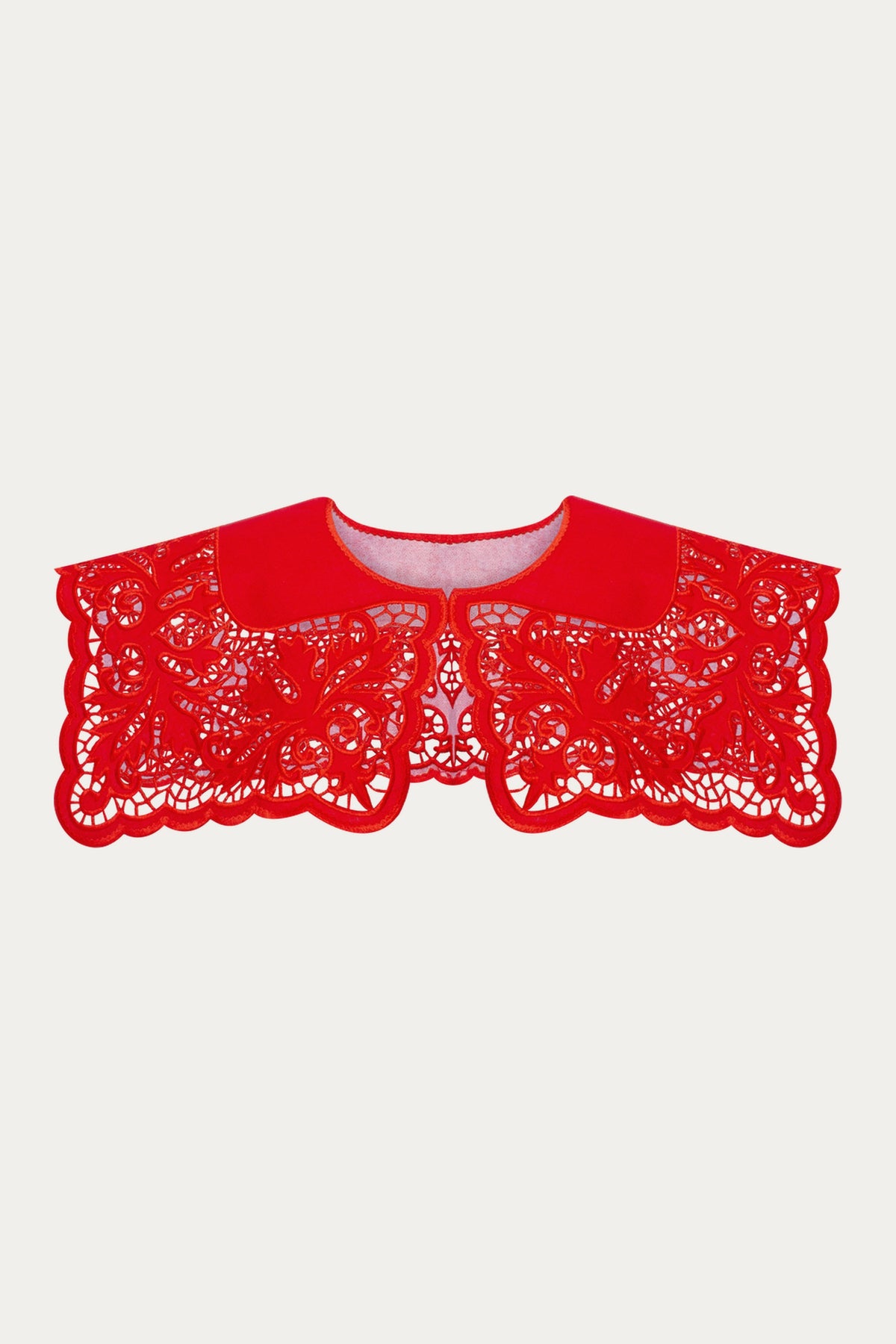 Barvy Richelieu Embroidered Cutwork Collar — Red Linen by ANNABO