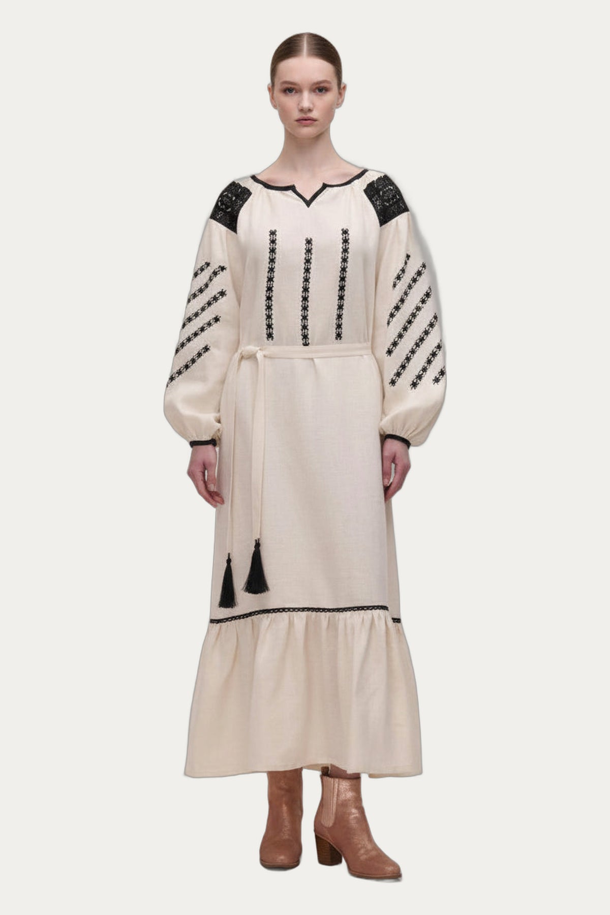 Beige Embroidered Dress — Podillia by Koza Dereza