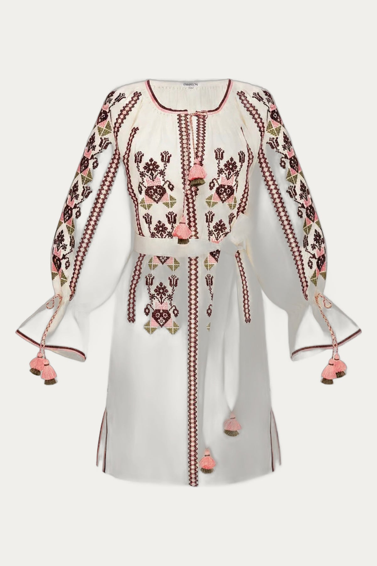 Beige Embroidered with Kolosok motif beach tunic by Foberini