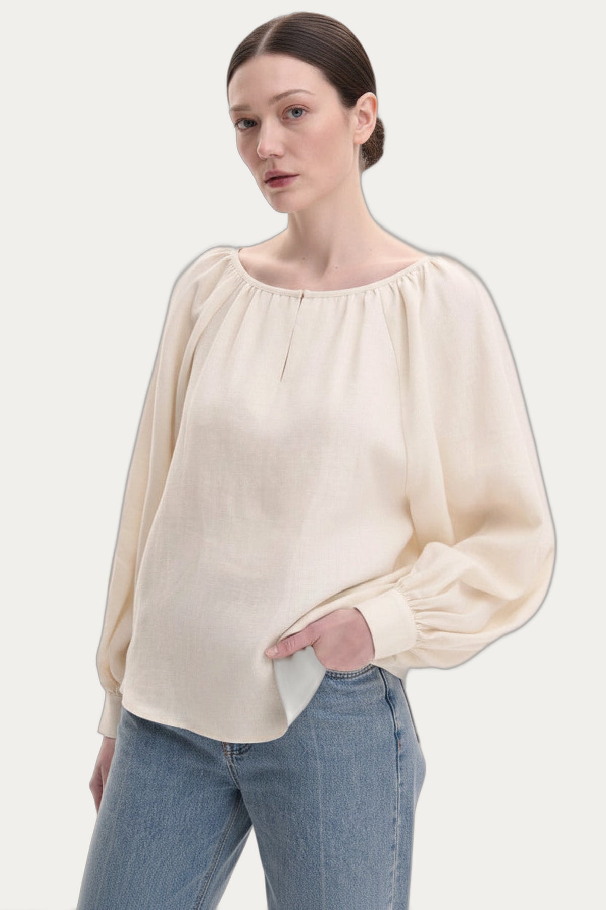 Beige Linen Peasant Blouse — Bohemian Cut by Koza Dereza