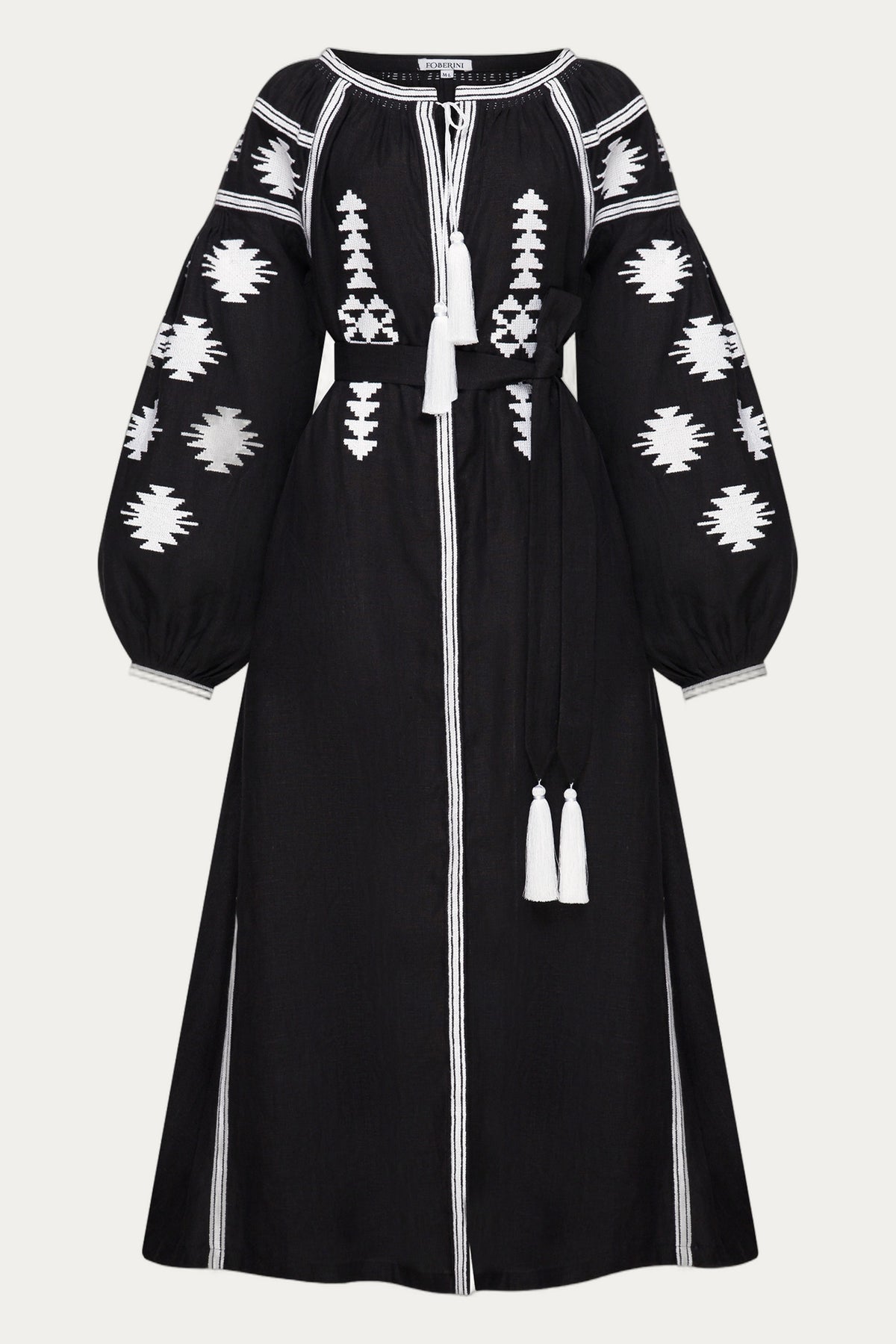 Black Geometry Embroidered Midi Dress by Foberini
