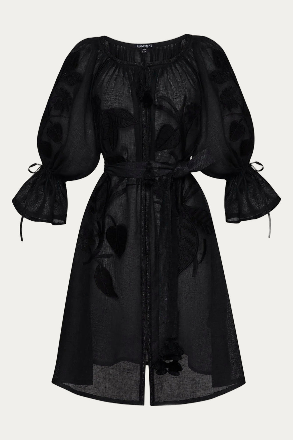 Black Linen Mini Dress — Embroidered Resort & Beach, Eden by Foberini
