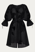 Black Linen Mini Dress — Embroidered Resort & Beach, Eden by Foberini