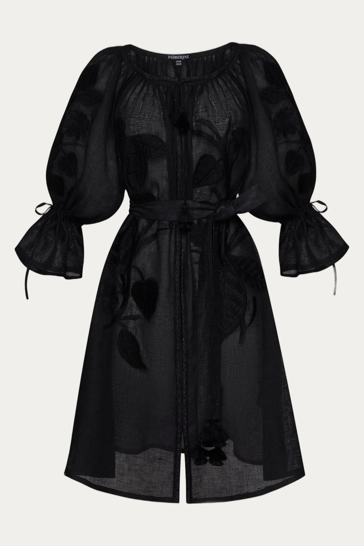 Black Linen Mini Dress — Embroidered Resort & Beach, Eden by Foberini