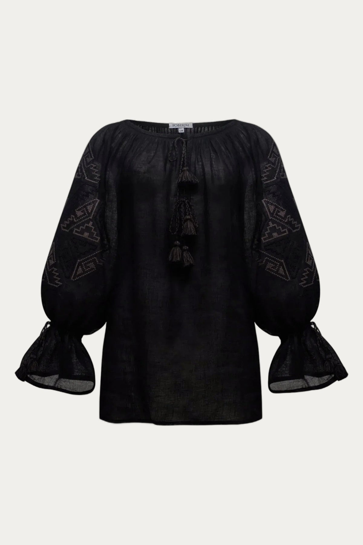 Black Orchid Linen Blouse – Hand-Embroidered Vyshyvanka by Foberini