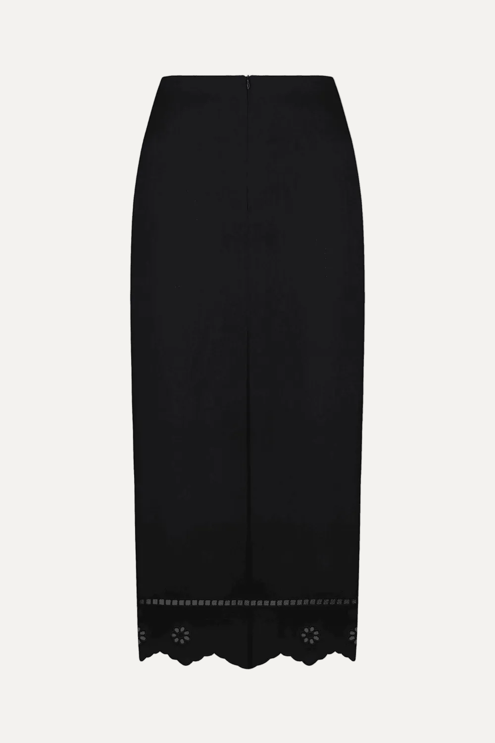 Black skirt with scalloped hem on a white background