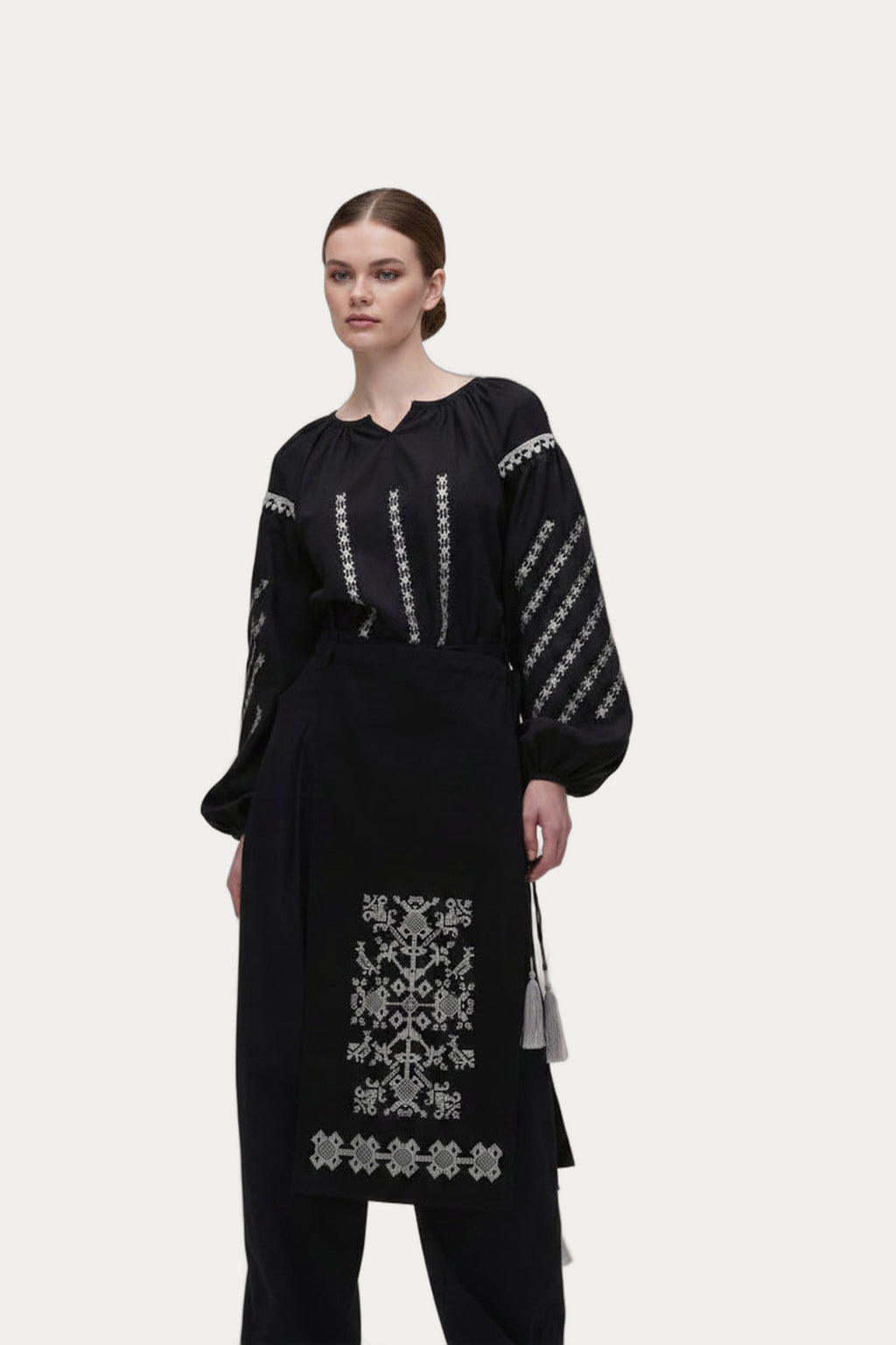 Black "With Birds" Apron Skirt — Traditional inspired Folk Apron by Koza Dereza