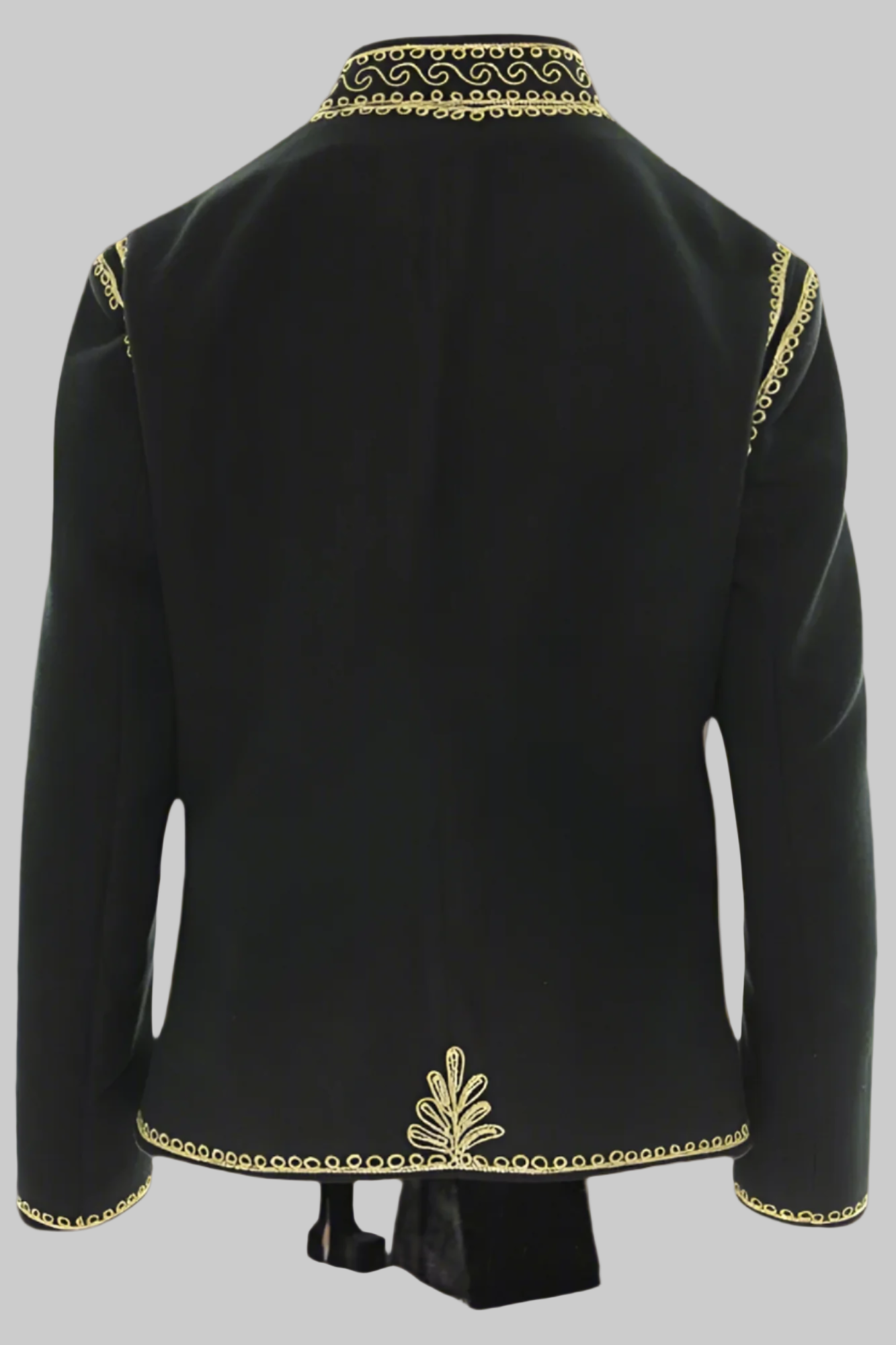 Jachetă unisex de lână neagră cu broderie aurie nr.8