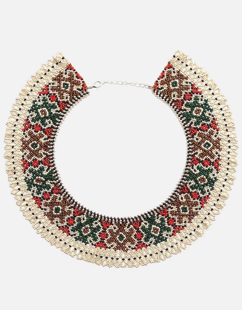 Decorative beaded necklace with intricate patterns folk pattern