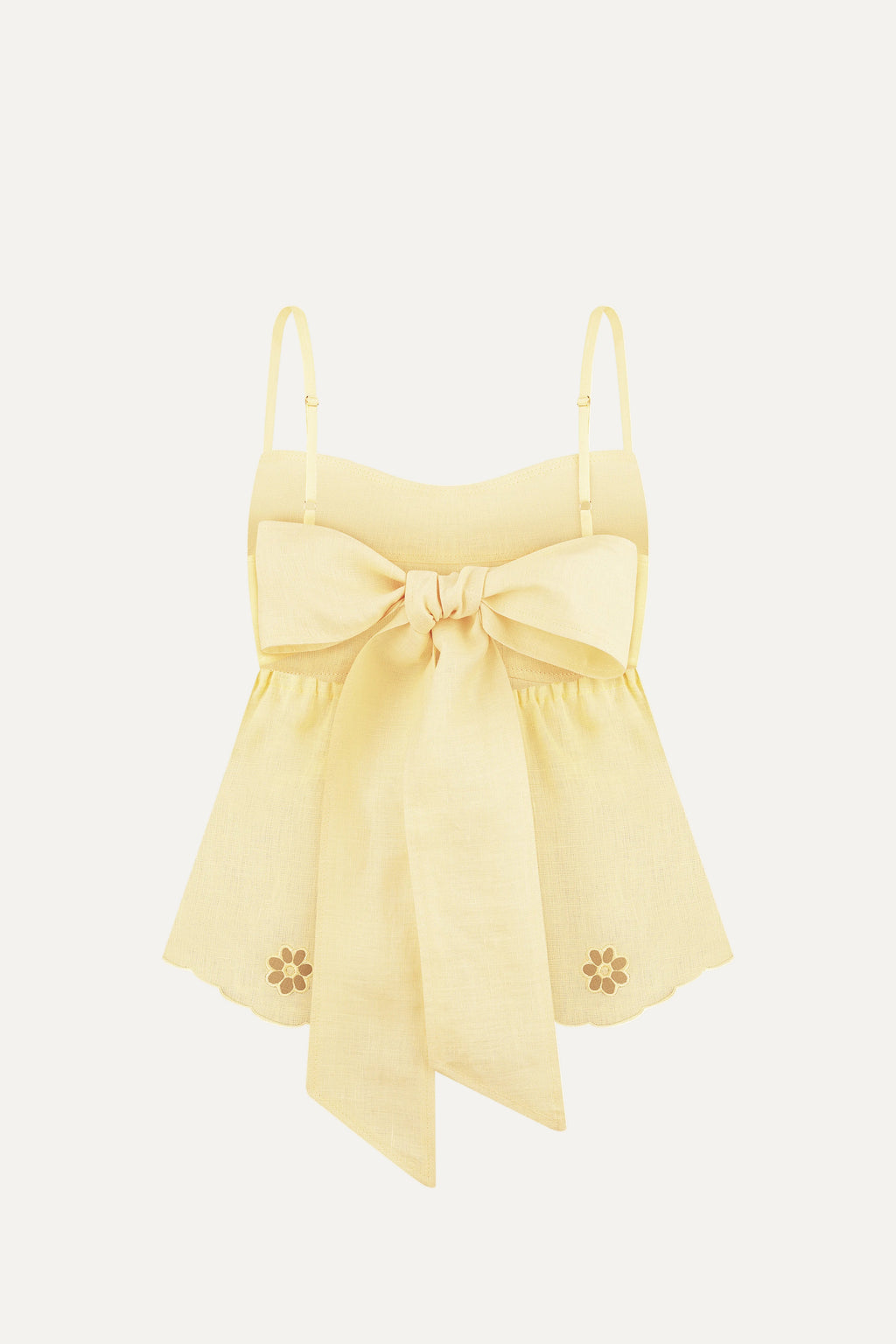 Yellow tank top with a bow and floral details @blouseroumaineshop