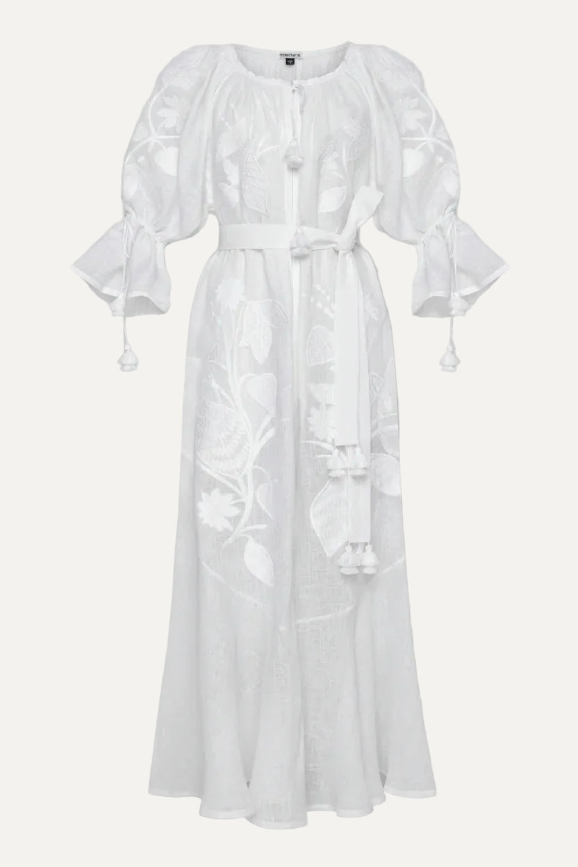Foberini, Embroidered dress, white, floral motif, hand-embroidered